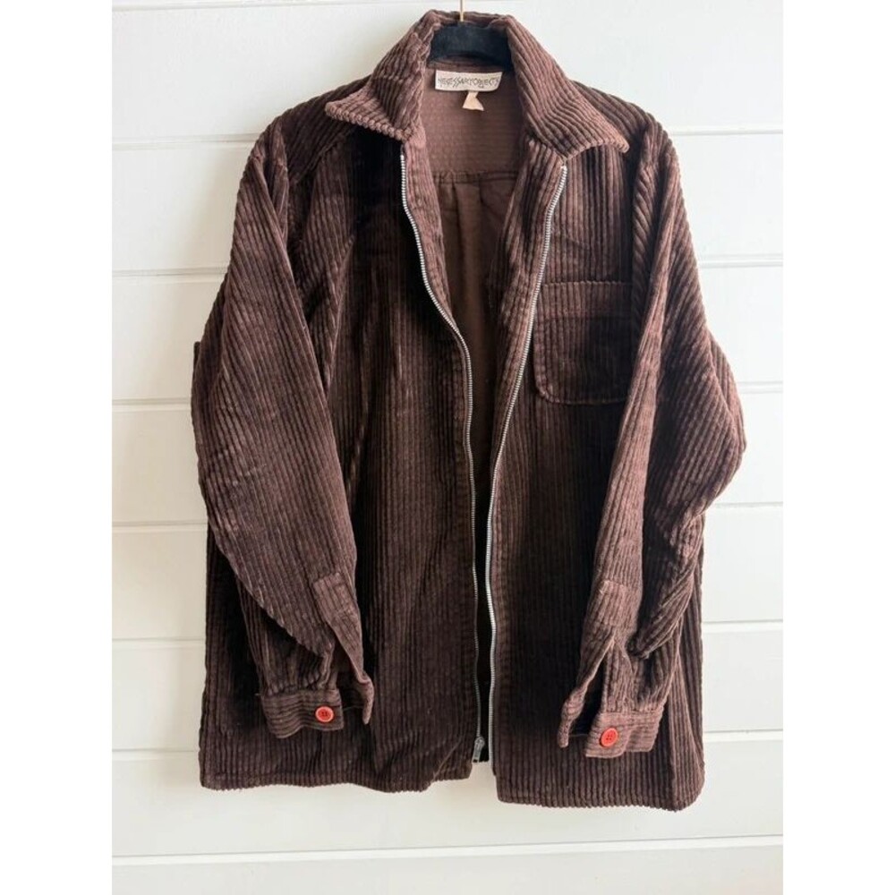 Vintage Y2K Necessary Objects Brown Corduroy Zip Up Shirt Jacket Shacket Large